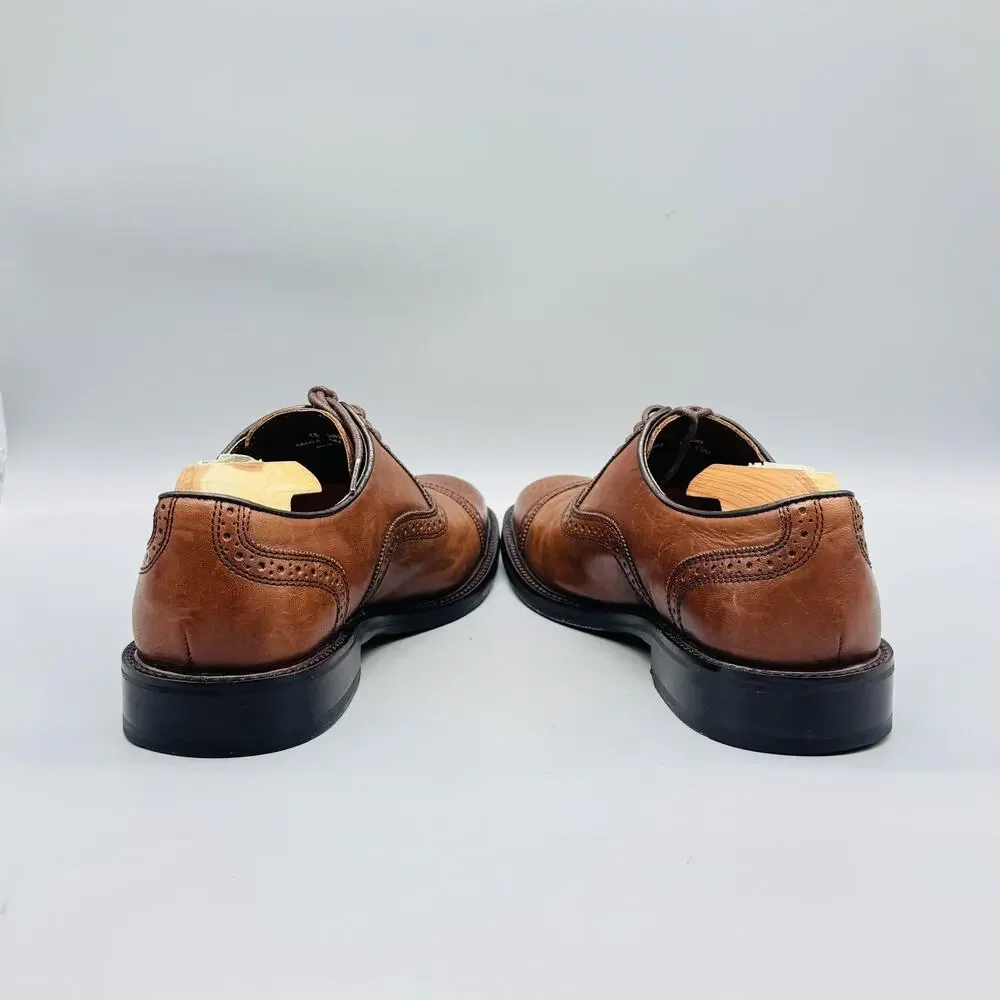 Johnston & Murphy Shoes Mens 9 Brown Leather Cap Toe Oxford Dress Brogue Comfort
